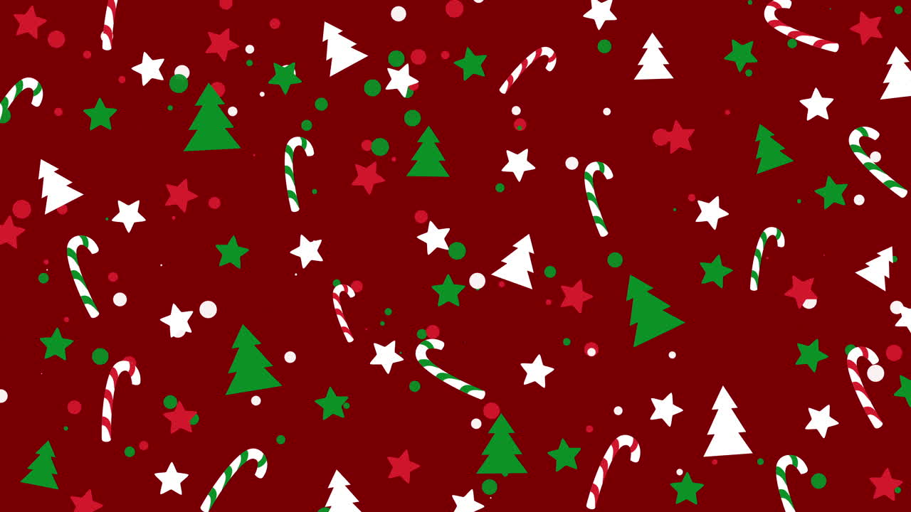 Christmas animated icon looped pattern. Xmas and winter holidays elements on red background. Flat design.