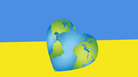 animation of hearts and heart shaped earth over flag of ukraine