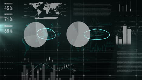 procesamiento de datos estadísticos contra ecuaciones matemáticas flotantes en fondo verde