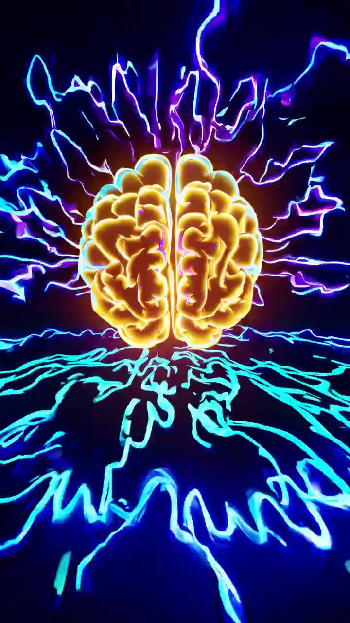 Glowing Human Brain Model with Electric Energy Pulses