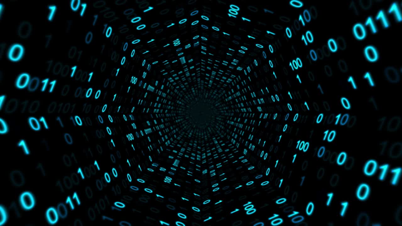 binary code vliegen in de ruimte. animatie van naadloze lus.