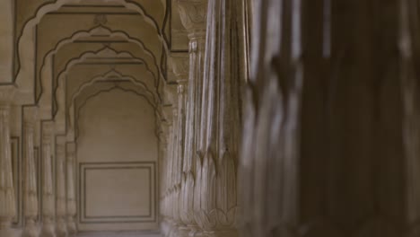 beautiful pillars inside amber fort in rajasthan, india, interior architecture