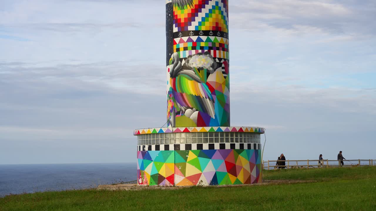 Colorful Lighthouse Mural on a Coastal Cliff