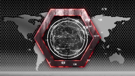 animación del procesamiento de datos del globo sobre el mapa del mundo y fondo oscuro
