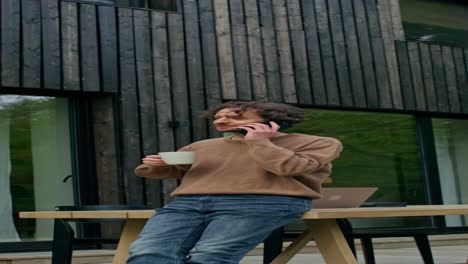 man working from home on patio