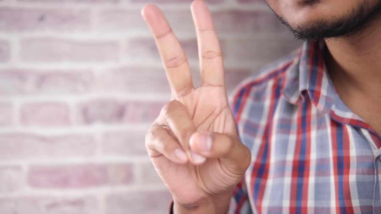 평화 의 표시 를 하는 손