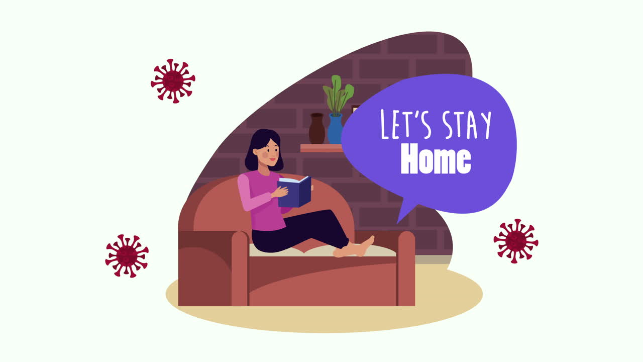 stay at home campaign with woman reading in sofa