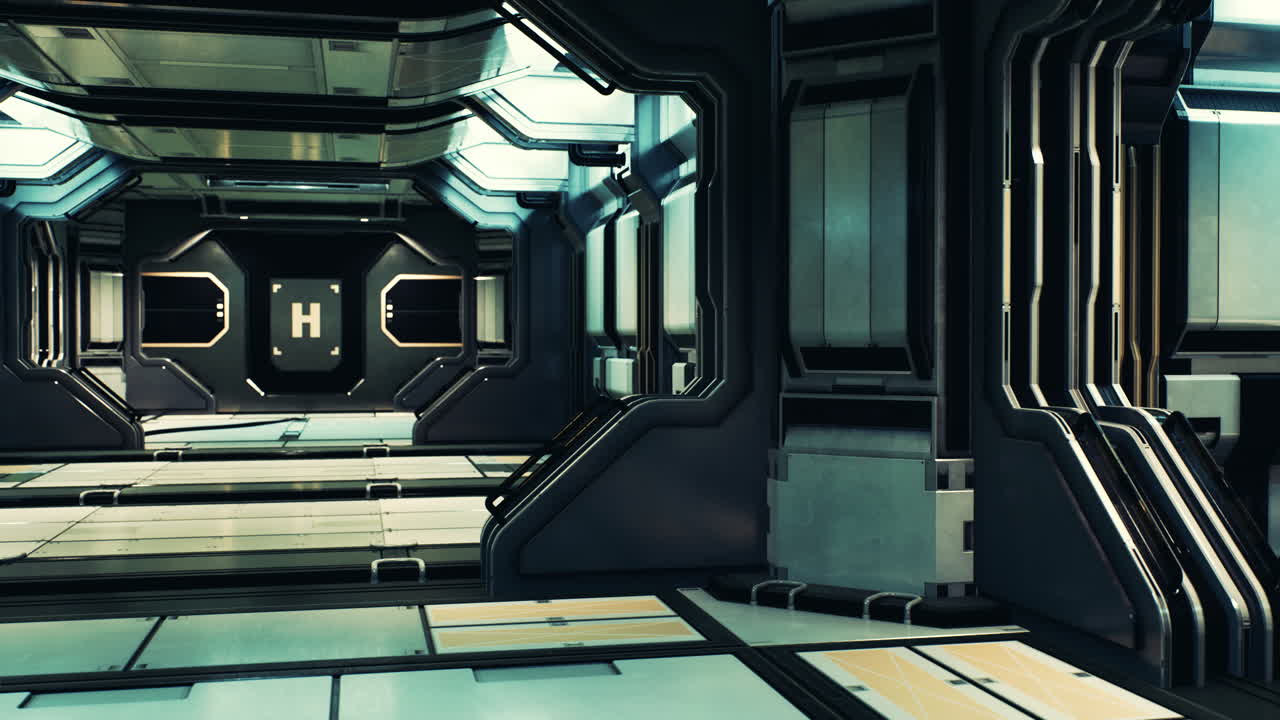 Futuristic interior of Spaceship corridor with light