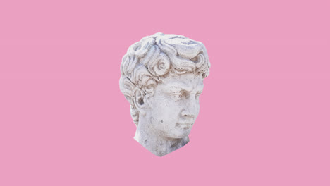 animation of colour shapes over head sculpture on pink background