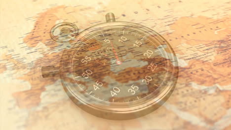 animation of timer over world map and magnifying glass