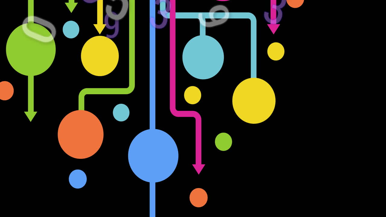 animación de números cambiantes y red de conexiones sobre fondo negro