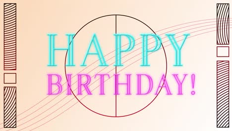 animación de texto de feliz cumpleaños sobre formas geométricas sobre fondo blanco