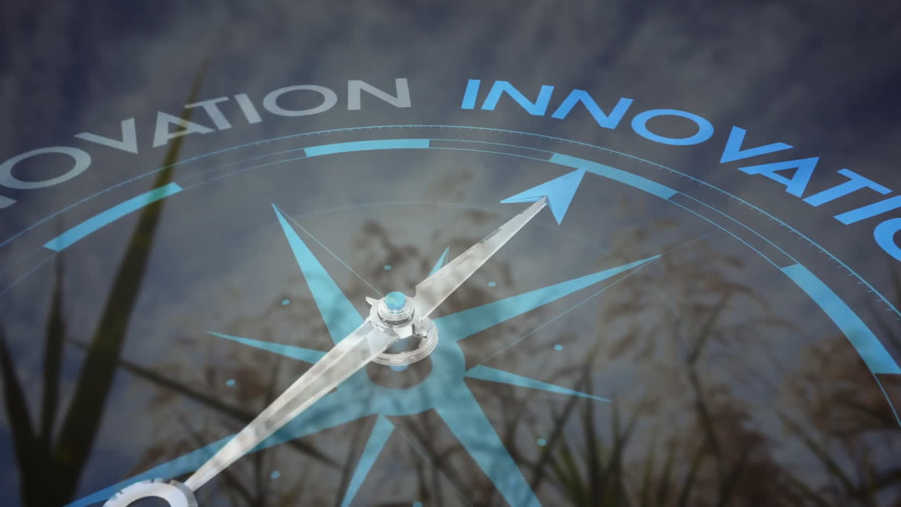 숲 위를 이동하는 나침반의 애니메이션