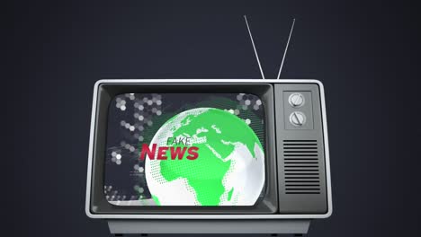 pantalla de noticias antiguas con la palabra noticias falsas escritas en rojo y gris