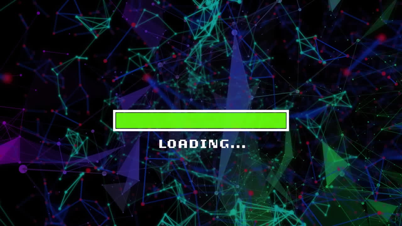 검은 바탕에 플렉서스 네트워크를 통해 로딩 바의 애니메이션