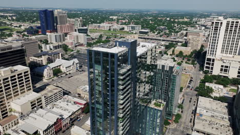aerial view of modern cityscape with high-rise buildings