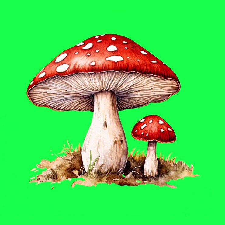 Vibrant mushrooms animation, transparent 4K video, green screen