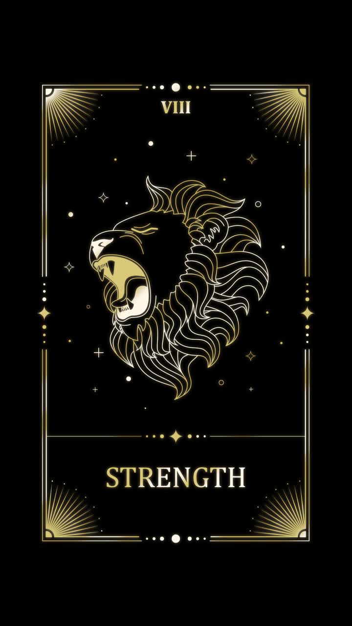 Animated Gold Lion Skull on Strength Tarot Card