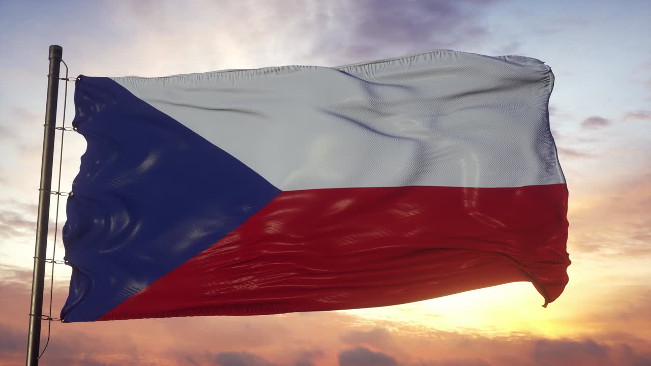 체코 공화국의 발이 해가 지는 동안 깊은 아름다운 하늘에 대해 바람에 흔들리고 있습니다.