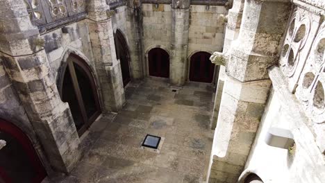 Looking-Down-On-The-Medieval-Courtyard-In-Belem-Tower,-Lisbon,-Portugal