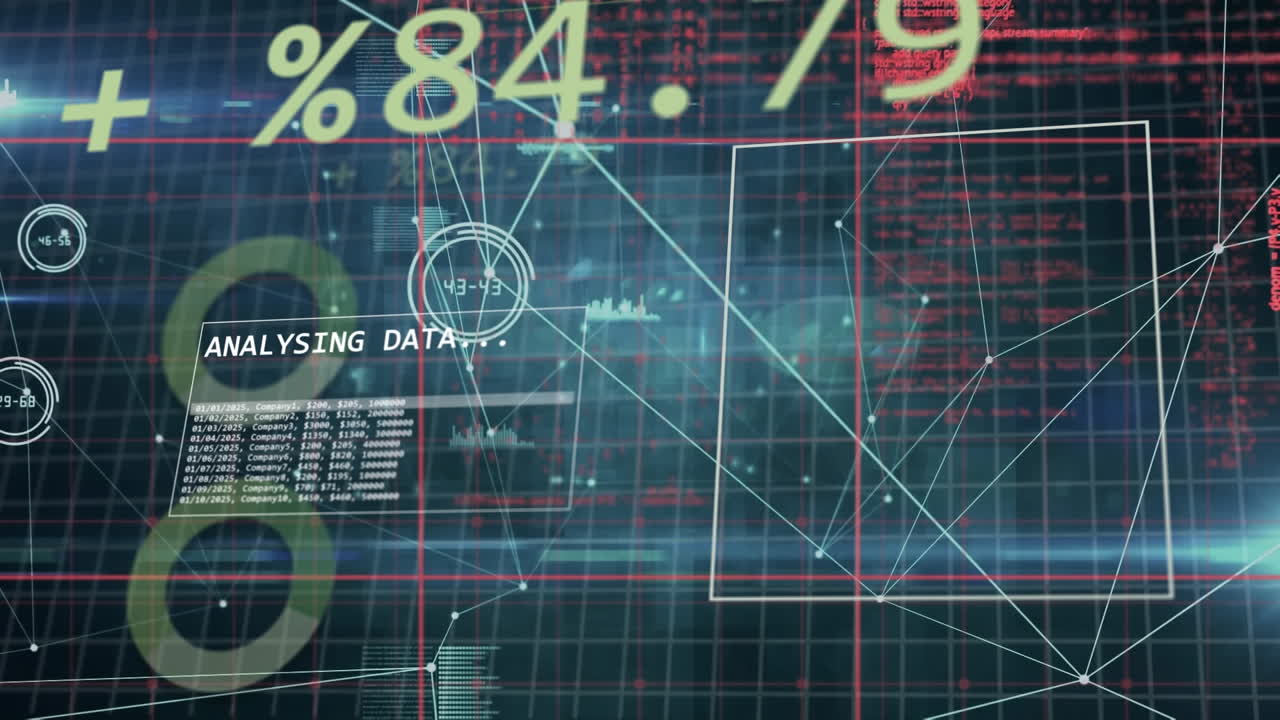 animación del procesamiento de datos financieros en el fondo de la cuadrícula