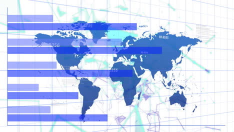 animación del procesamiento de datos financieros sobre el mapa del mundo