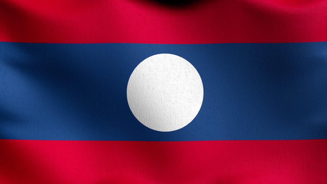 4k vdo: 바람에 날아다니는 라오스 국기, 공식 애국적 추상 디자인, 흔들리는 표지 기호의 3d 렌더링 일러스트레이션