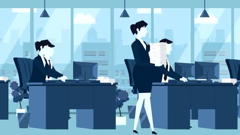 blue style business people on workplace office flat cartoon character animation