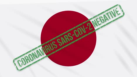 japan swaying flag with a green stamp of freedom from coronavirus, loop