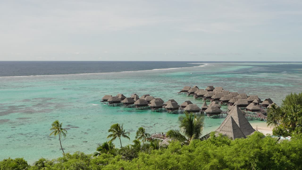 Slow mo of luxury resort in Moorea