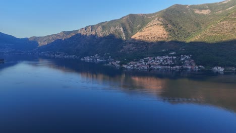 Aerial drone view bay of kotor old coastal town city montenegro balkan country balkans Adriatic Sea