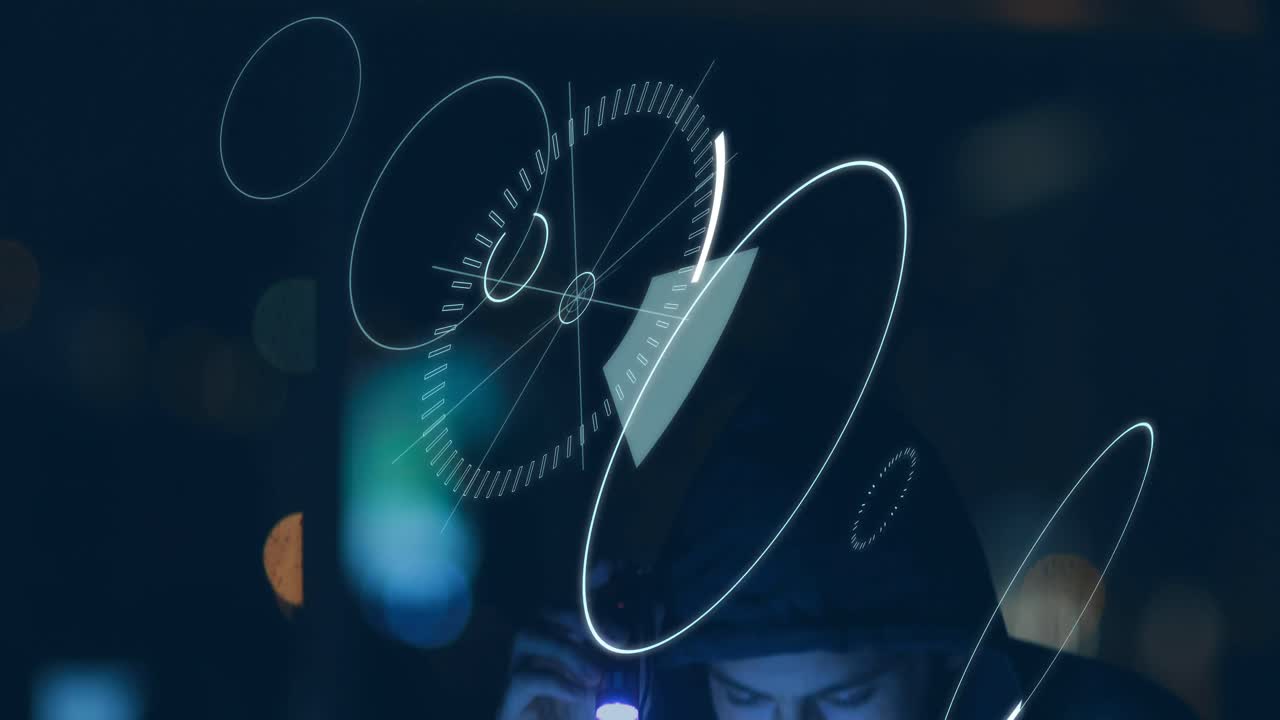Hacker and 5G written in the middle of a futuristic circles 4k