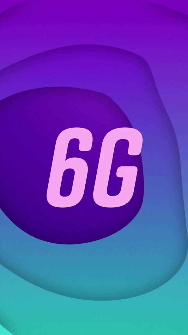 Animazione di 6G su forme, su sfondo blu.