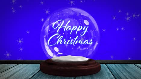 Animation-of-season's-greetings-text-in-snow-globe-and-shooting-star-on-blue-background