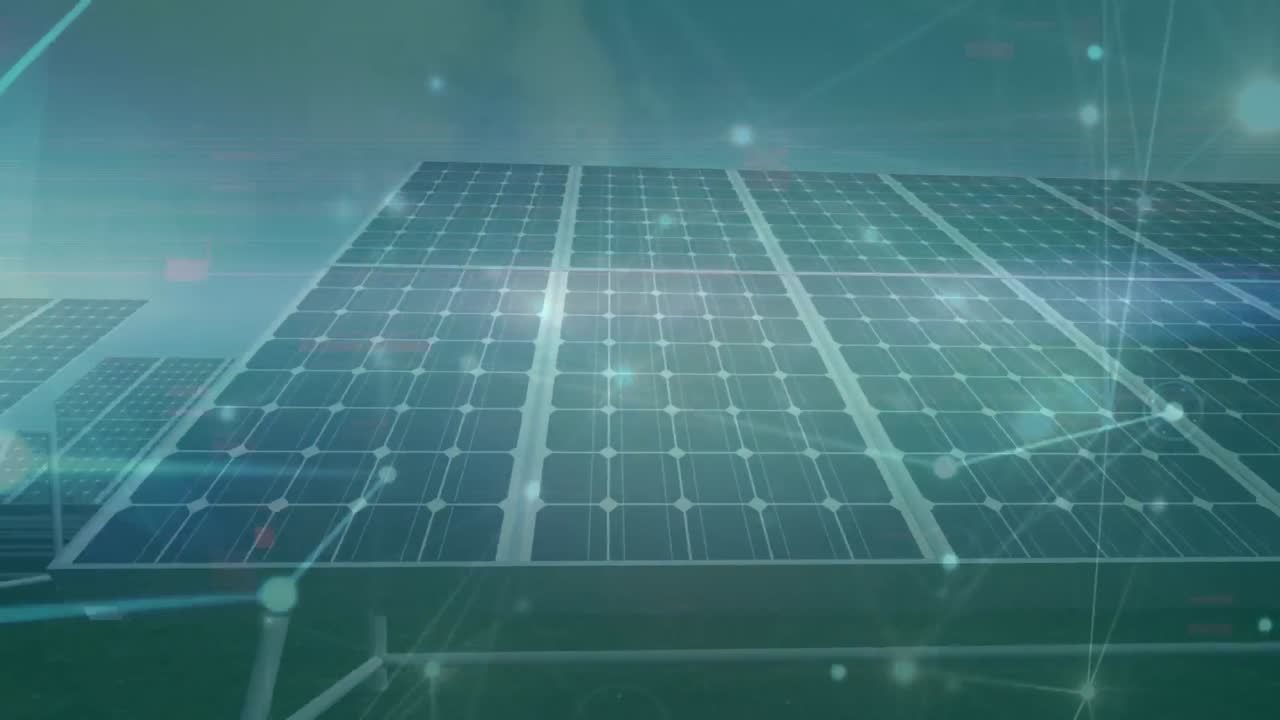 태양 전지 패널을 통한 연결 네트워크의 애니메이션