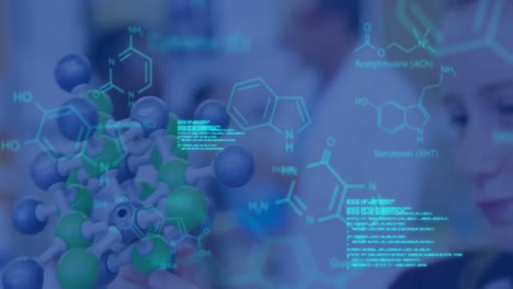 Animation-of-data-processing-and-chemical-formula-over-diverse-schoolchildren-and-teacher