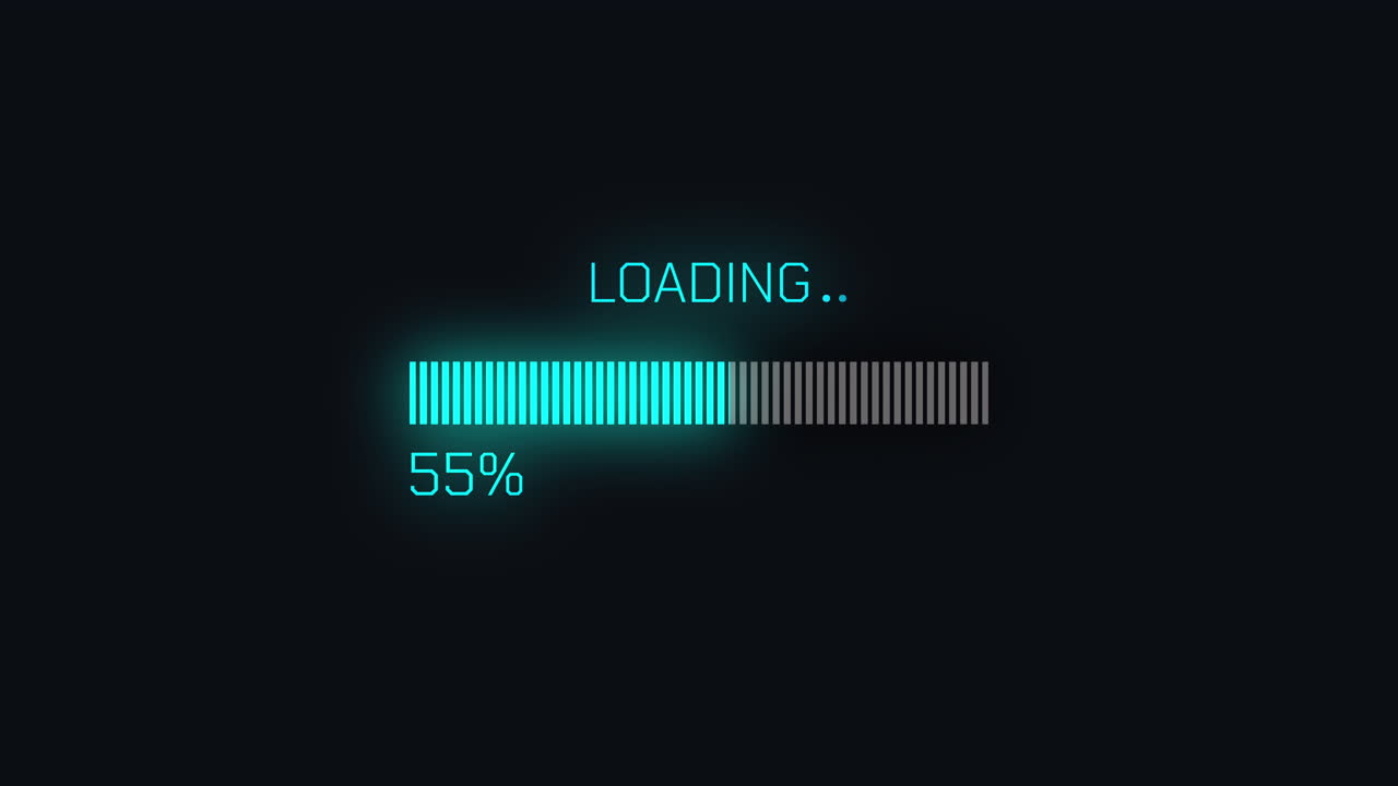 Digital Loading Progress Bar Animation on Dark Background