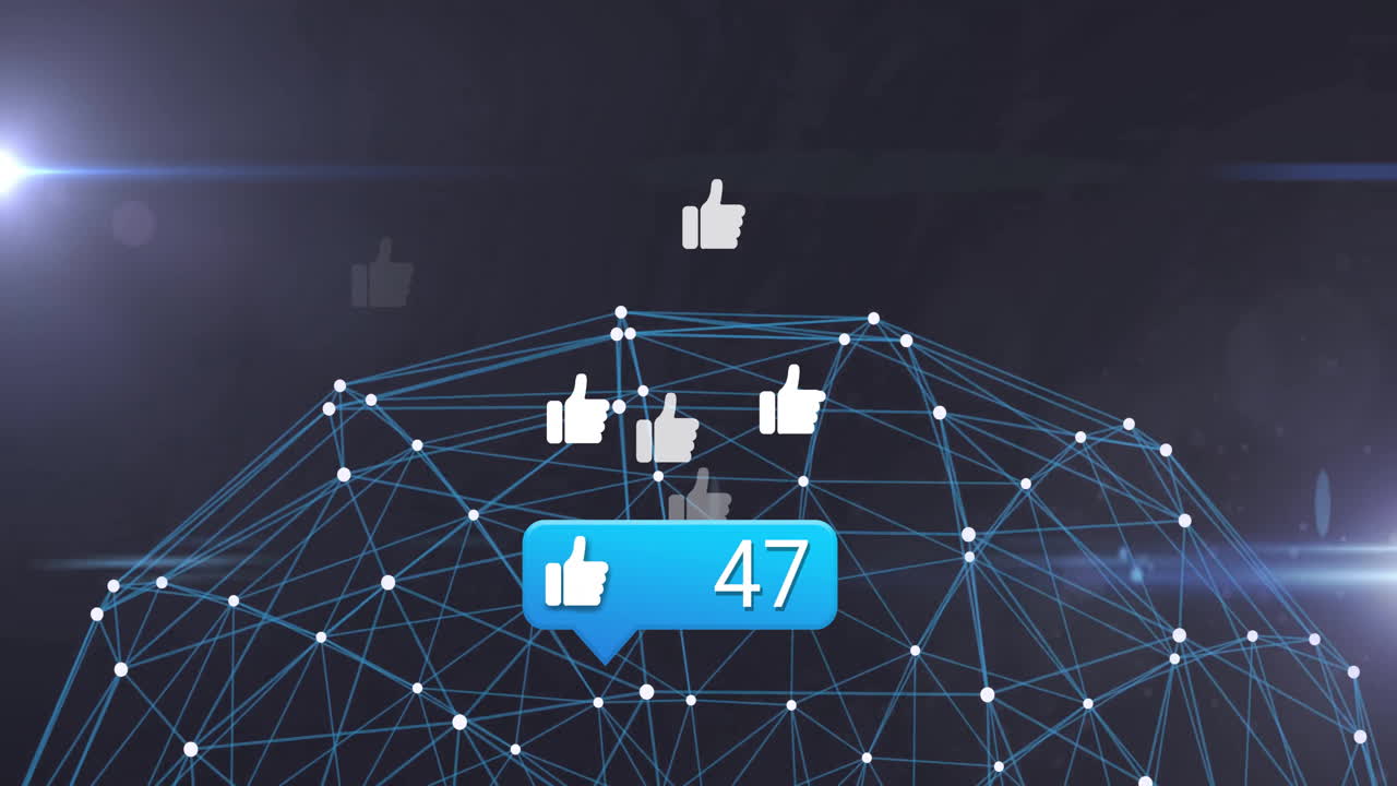 Animazione di elaborazione di dati di social media e rete di connessioni su globo