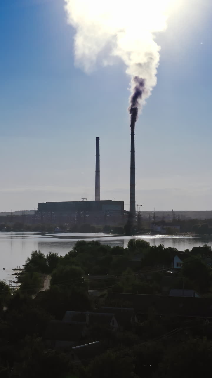 View of thermal power station. Industrial landscape with thermal power plant