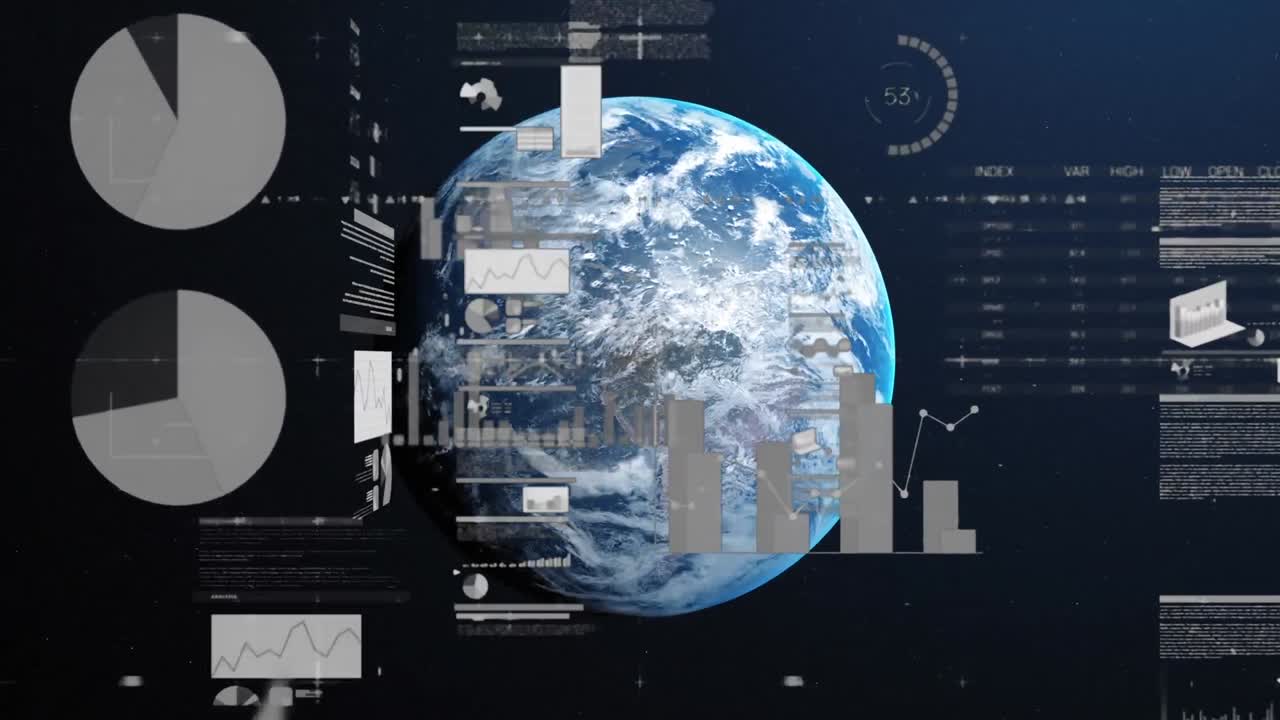 Animation of data processing and statistics over globe