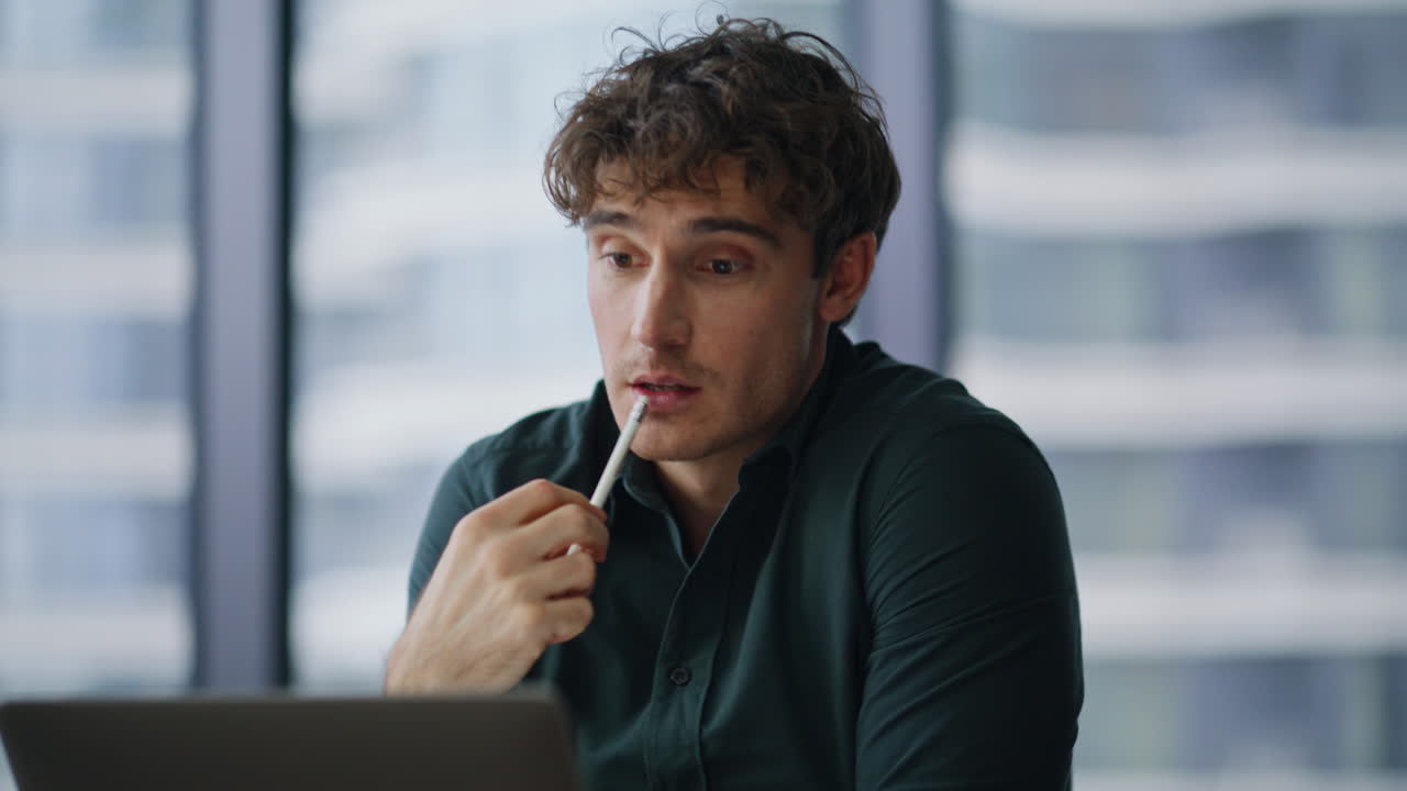 Manager brainstorming video call with business team in corporate office closeup