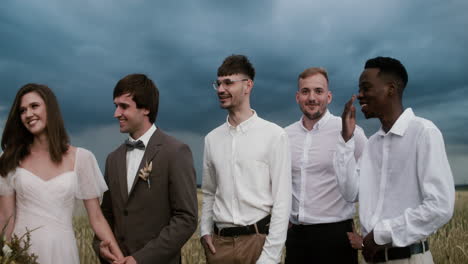 wedding party in a meadow