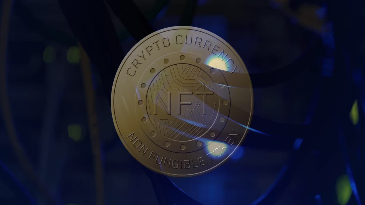 animación de la moneda con nft a través de cables de computadora