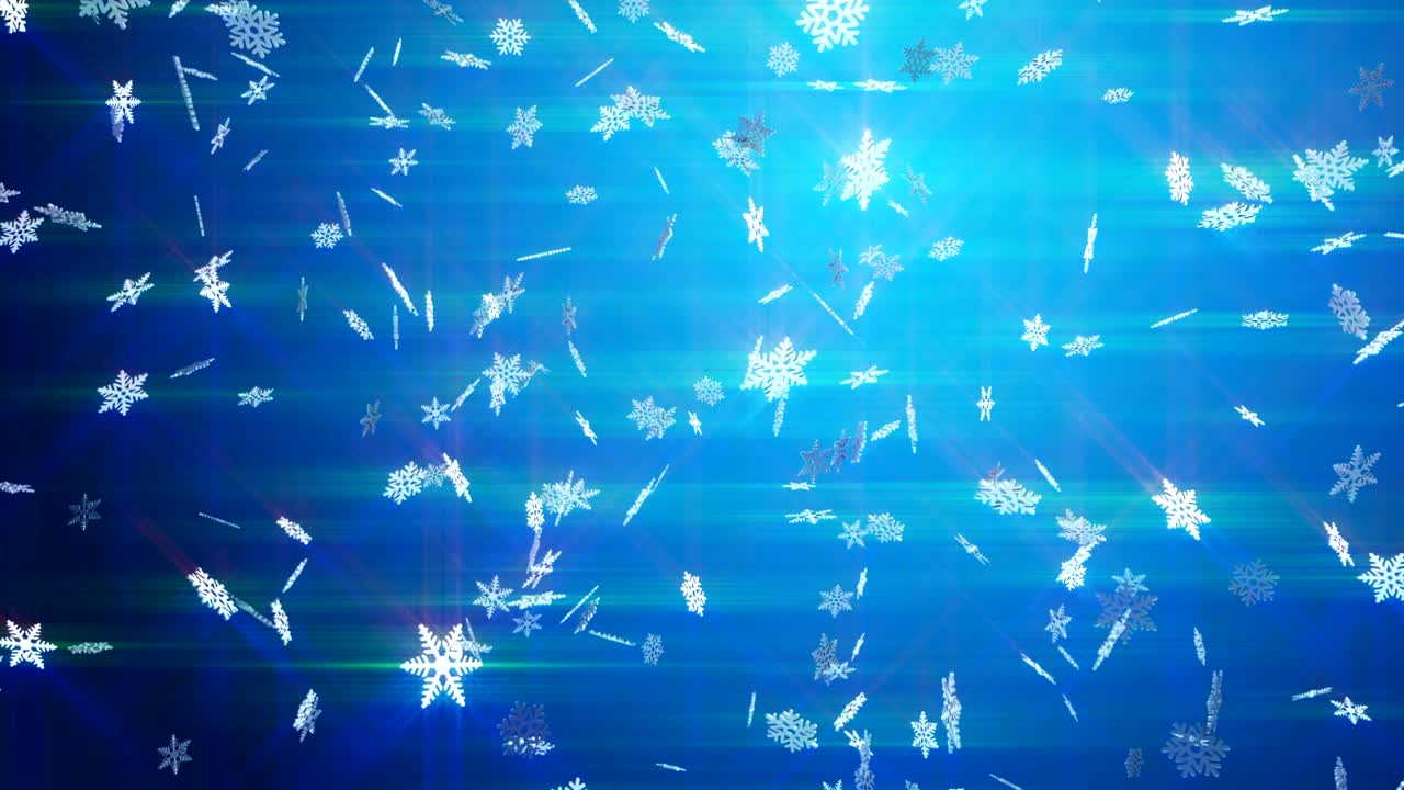 파란색 배경에 눈송이가 떨어집니다.
