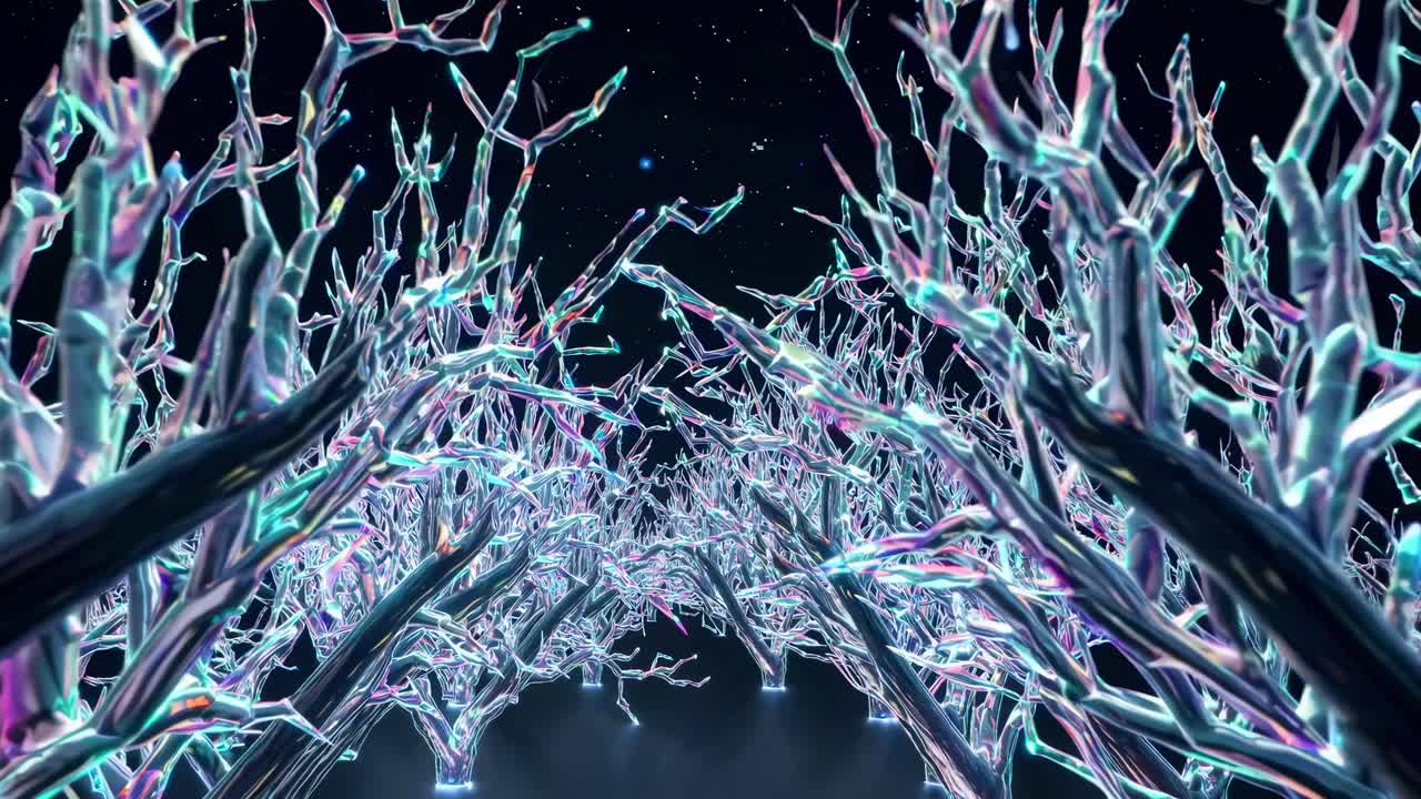 Iridescent Glowing Forest at Night