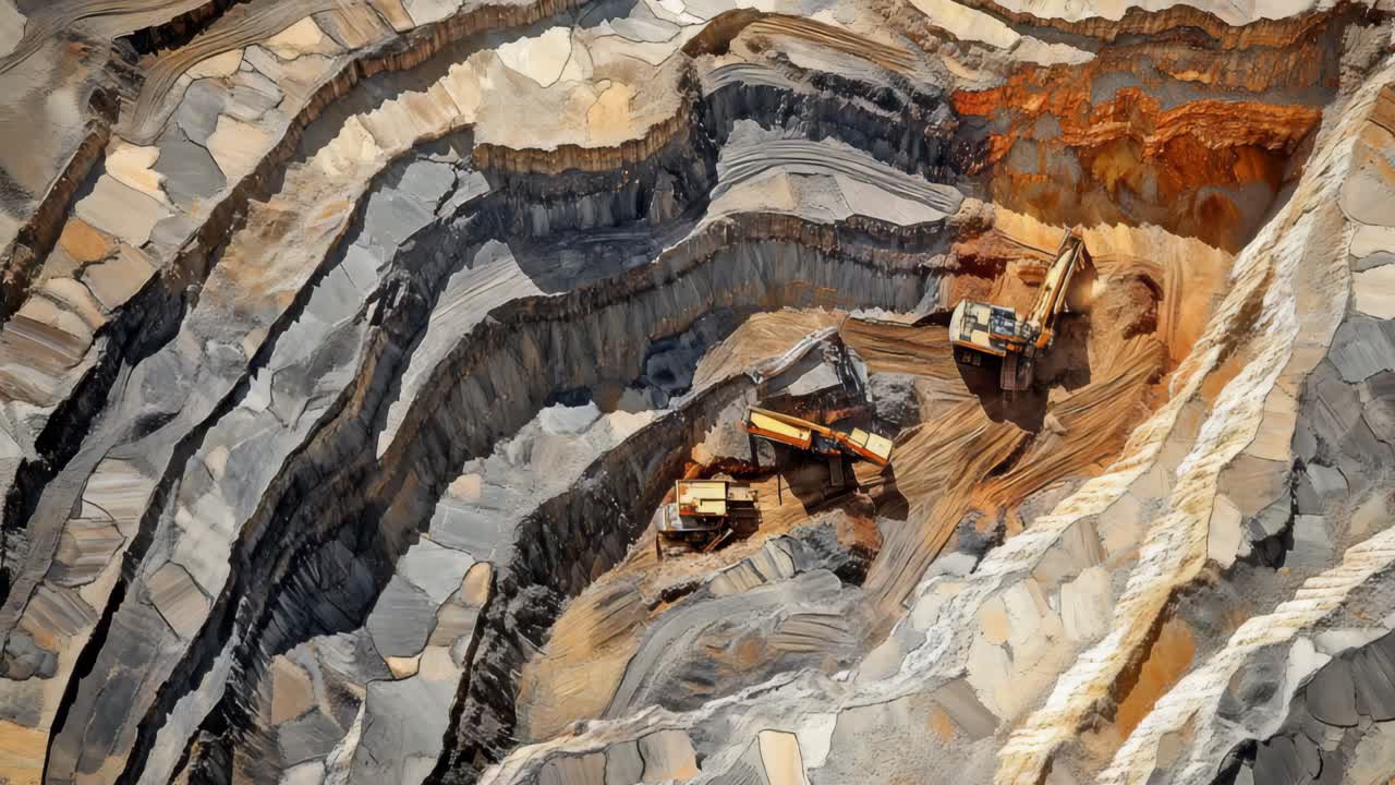 Aerial View of an Open-Pit Quarry with Heavy Machinery