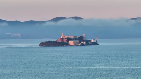 aerial view of alcatraz island in the san francisco bay, usa at dawn