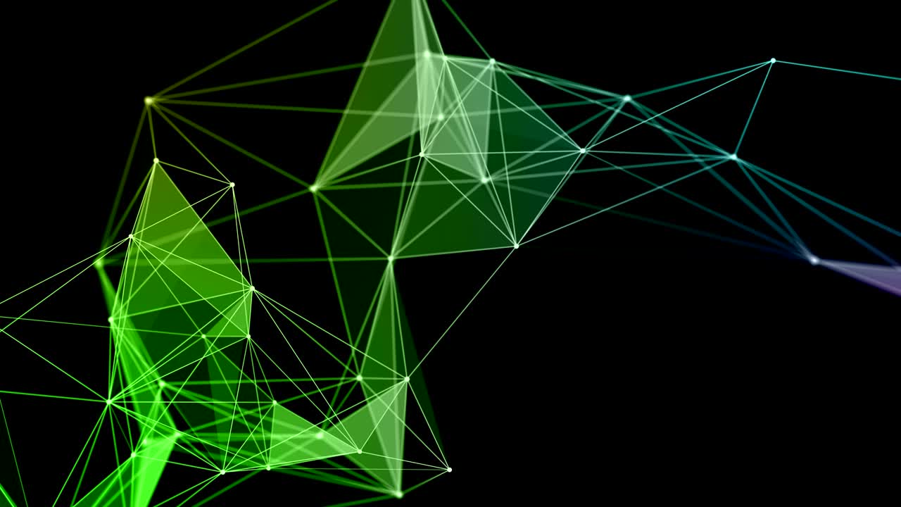 animación futurista del plexo con triángulos brillantes que cambian de color en cámara lenta, 4096x2304 bucle 4k