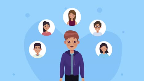 animación de marketing de medios sociales con el hombre y la gente de la comunidad