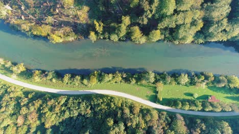 aerial top down shot of kolpa river, a natural border between croatia and slovenia